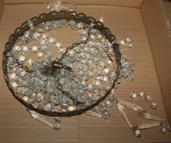 Small gilt metal mounted crystal bag chandelier